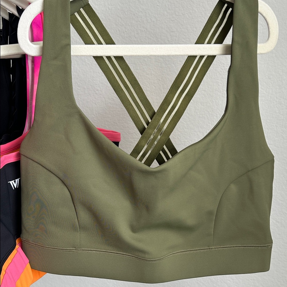 Olive Green Crossback Sports Bra - Women's Active Support